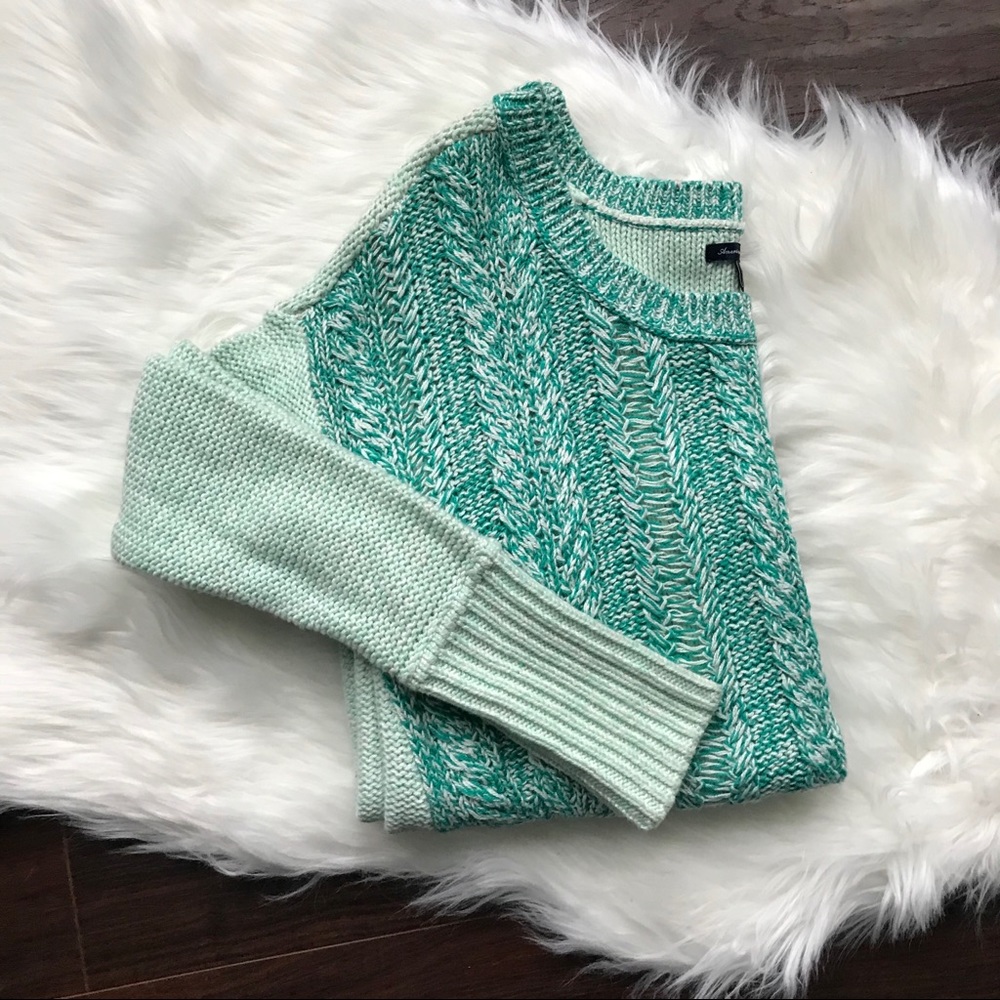American Eagle Teal Sweater Two-Toned Knit Med NWT - Picture 2 of 8